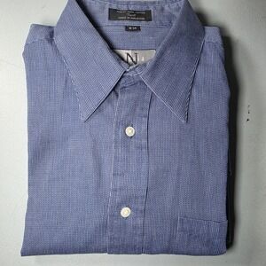 Signa Mens Dress Shirt Sz 16 - 34  Blue Striped Cotton Long Sleeve